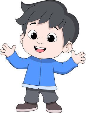 Cartoon vector illustration of a happy boy celebrating and welcoming school holidays