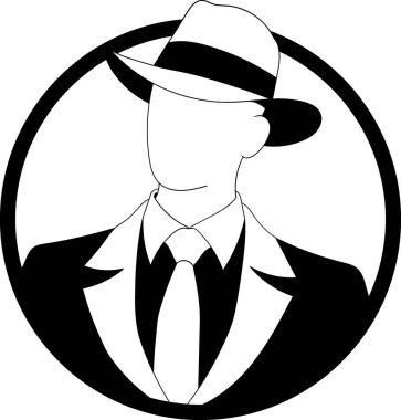 Klasik takım elbiseli ve fötr şapkalı bir adamın silueti. Erkek modası, berber dükkanları, erkek toplulukları, Babalar Günü tanıtımları, yaşam tarzı ürünleri, olay logoları, giyim tasarımı ve modern minimalist kepek için ideal.