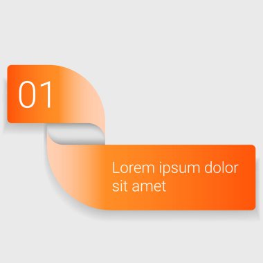 Adım numarası göstergesi ve metin yer tutucu ile eğri turuncu kurdele düzeni içeren yaratıcı modern bilgi pankartı şablonu