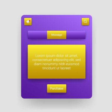 Canlı mor gradyan arkaplan ve sarı UI elementleri ile modern etkileşimli mobil uygulama arayüzü tasarımı