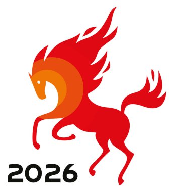 2026 Ateş Atı Sembolü Soyut Kırmızı ve Turuncu At Vektörü Ateş Atı Yılı, Çin Zodiac Hayvan Tasarımı