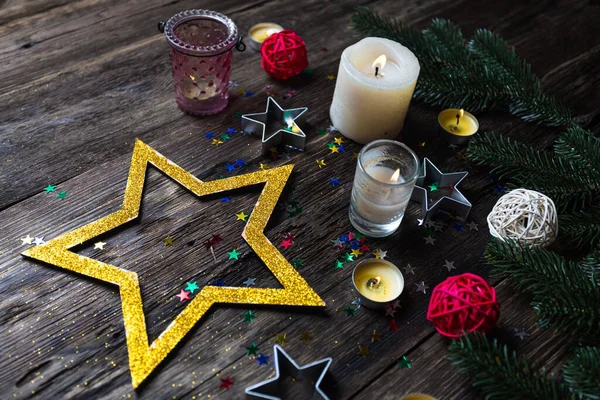 Navidad Fondo Estrellas Encendiendo Velas — Foto de Stock