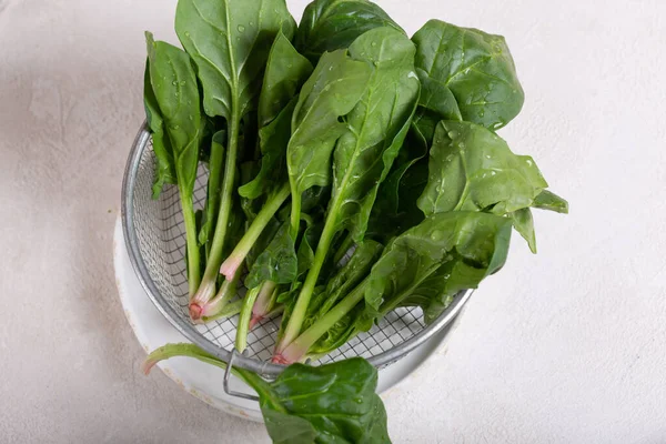 Spinach Main Ingredient Green Cocktail Weight Loss Detoxification — Stock Photo, Image