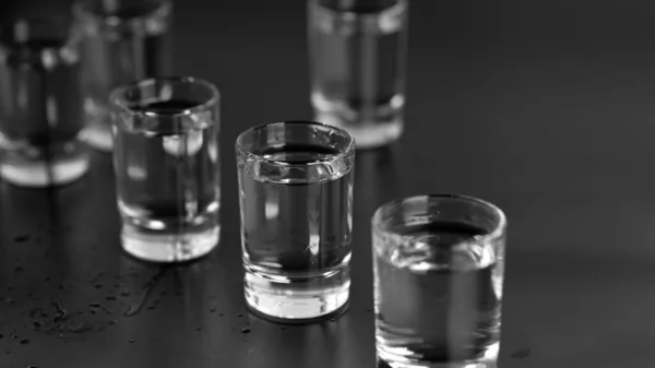 Vodka Rhum Tequila Gin Sont Versés Dans Des Verres Bar — Photo