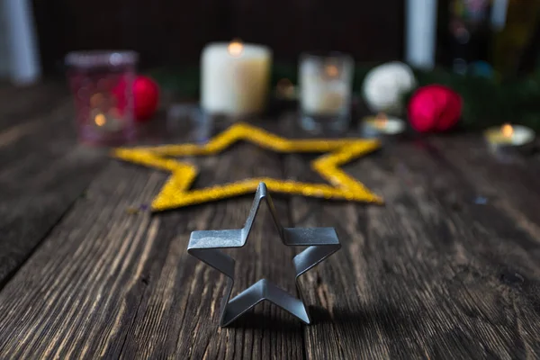 Navidad Fondo Estrellas Encendiendo Velas — Foto de Stock