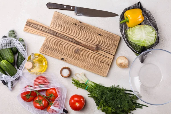 Vegetarian Food Ingredients Healthy Vegetable Salad Close Cutting Board — Stock Photo, Image
