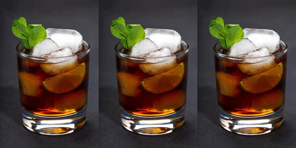 Rum Mit Cola Eis Und Minze Beliebter Alkoholischer Cocktail — Stockfoto