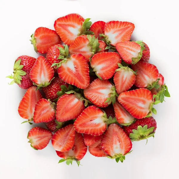 Viele Reife Saftige Erdbeeren Isoliert Auf Weißem Hintergrund — Stockfoto