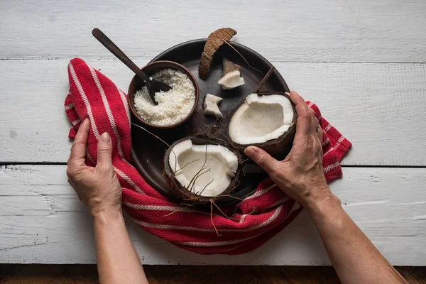 Noce Cocco Pezzi Primo Piano Vista Dall Alto — Foto Stock