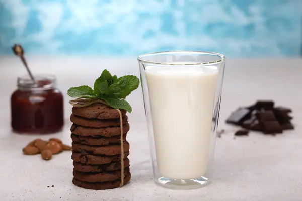 Healthy Breakfast Milk Oatmeal Cookies Proper Nutrition Diet — Stock Photo, Image
