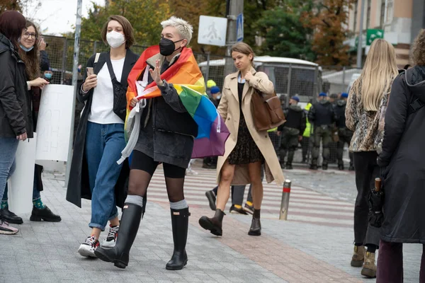 September 2021 Kiev Ukraine People March Pride Bright Rainbow Symbols — Stock Photo, Image