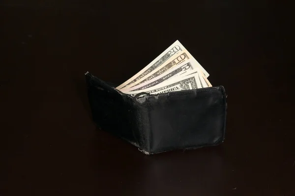 Tabell plånbok med pengar — Stockfoto