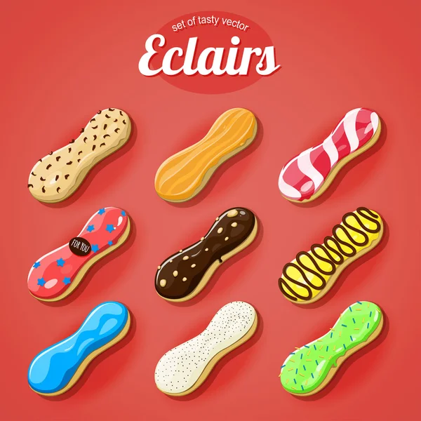 Ensemble de délicieux éclairs — Image vectorielle