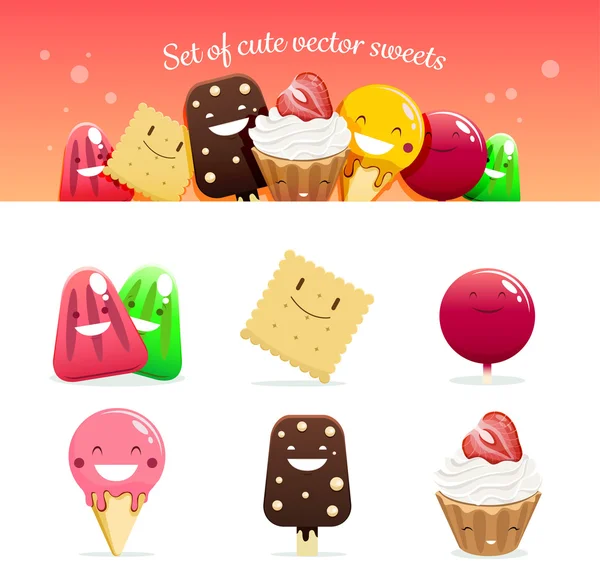 Set of cute sweets — Stock Vector