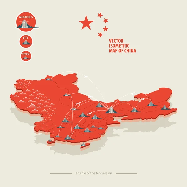 Mappa della Cina con le icone della città — Vettoriale Stock