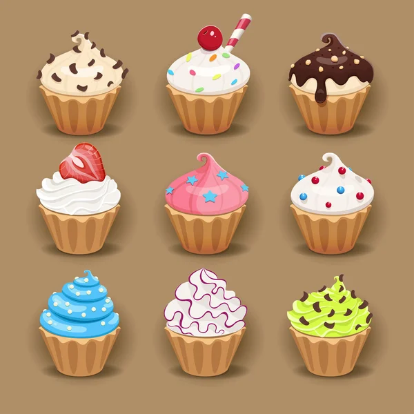 Set of delicious cupcakes — Stock Vector