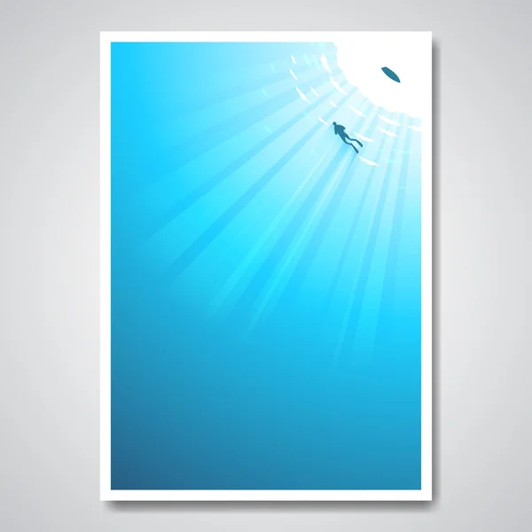 Poster met duiker in zee — Stockvector