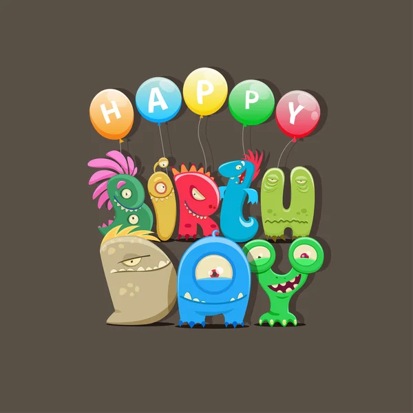 Happy Birthday card dengan monster - Stok Vektor