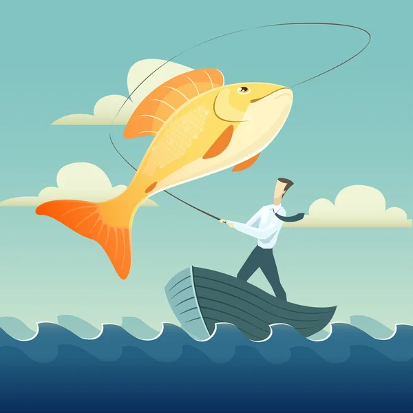 Biznesmen połowów rybek — Wektor stockowy