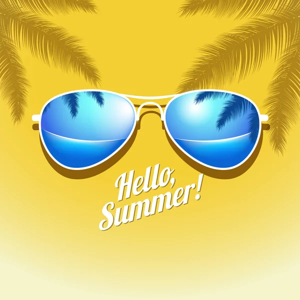 Καλοκαίρι αφίσας με γυαλιά ηλίου παλάμες — Διανυσματικό Αρχείο