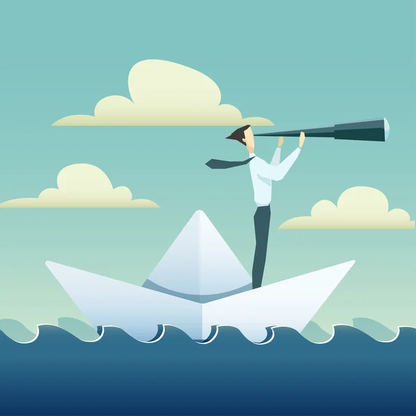 Businessman  sailing on paper boat — Stock Vector