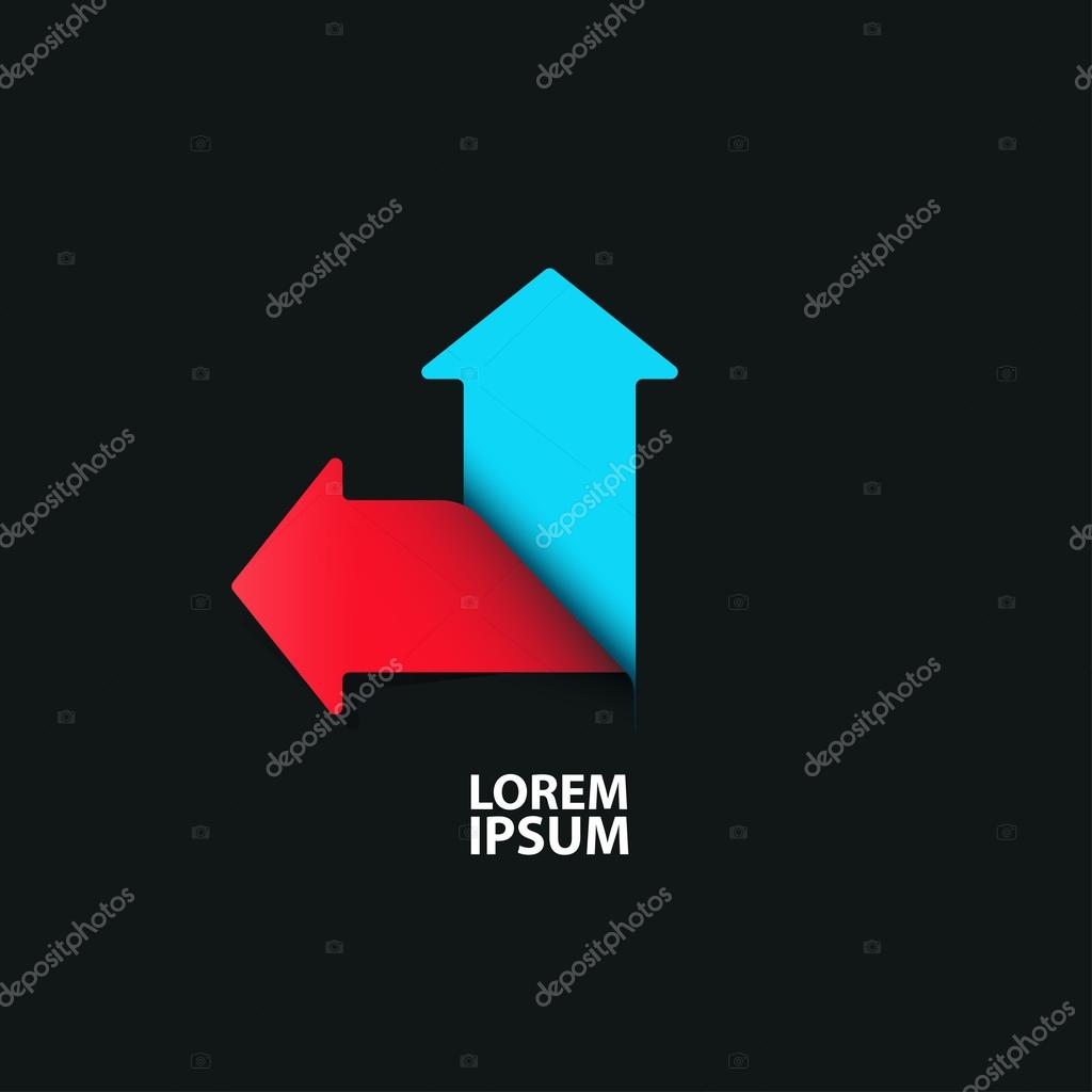 Vector emblem with sticker with two arrows on black background