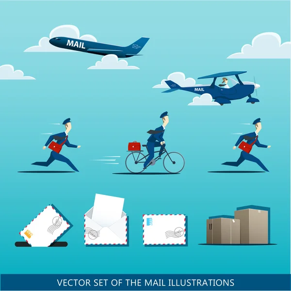 Carteiros, plano de correio aéreo —  Vetores de Stock
