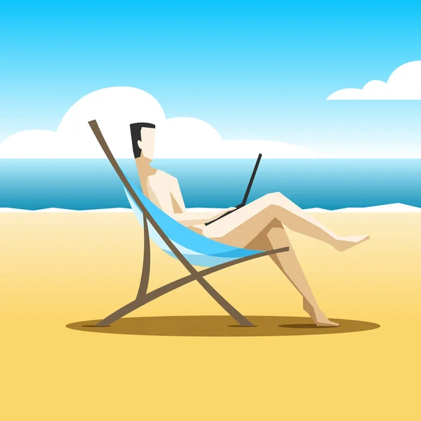 Homme d'affaires travaillant en vacances — Image vectorielle