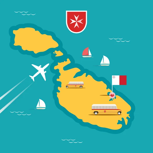 Mapa de viaje de Malta — Vector de stock