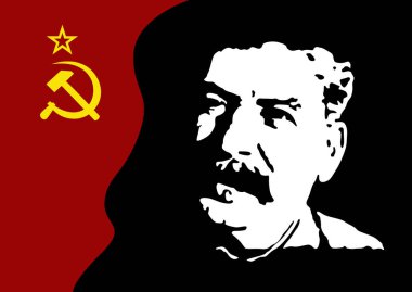 Bir I.V. portresinin vektör çizimi. Stalin siyah ve Sovyet kırmızı bayrağında. Stalin, SSCB 'nin 1953 tarihli komünist hükümetinin askeri lideridir.