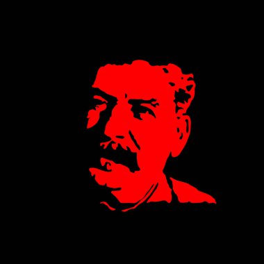 Siyah arka planda kırmızı losif Stalin 'in portresi