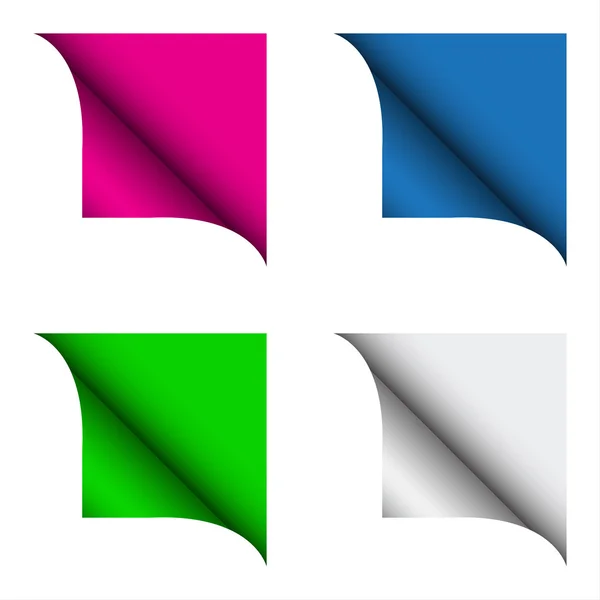 Sada čtyř barevných stočený roh, vektorové ilustrace — Stockový vektor
