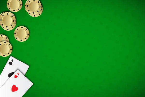 Vektorové Poker Pozadí Hracími Kartami Žetony Zeleném Pozadí Kasina Moderní — Stockový vektor