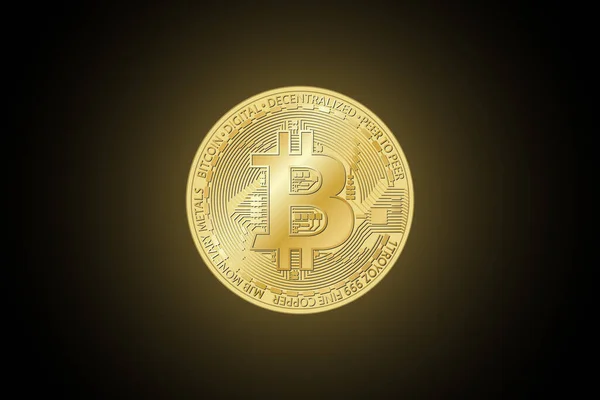 Goldene Bitcoin Münze Vektor Kryptowährung Goldenes Symbol Auf Schwarzem Hintergrund — Stockvektor