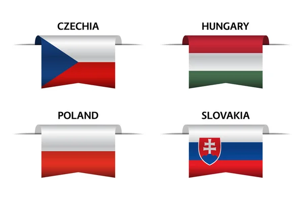 Set Four Czech Hungarian Polish Slovak Ribbons Made Czech Republic — Stock Vector