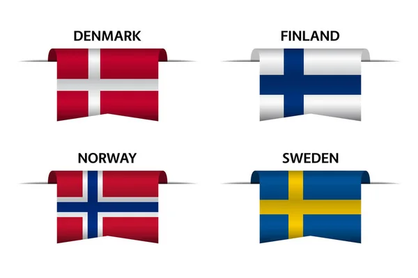 Ensemble Quatre Rubans Danois Finlandais Norvégiens Suédois Made Denmark Made — Image vectorielle
