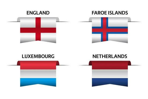 Set Four English Faroe Islands Luxembourgish Dutch Ribbons Made England — Stock Vector