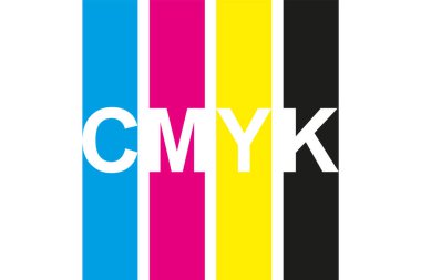 Cmyk yazdırma simgesi. Cmyk renginde dört çizgi. Cyan, morumsu, sarı, anahtar, siyah çizgiler beyaz arkaplanda izole edilmiş.