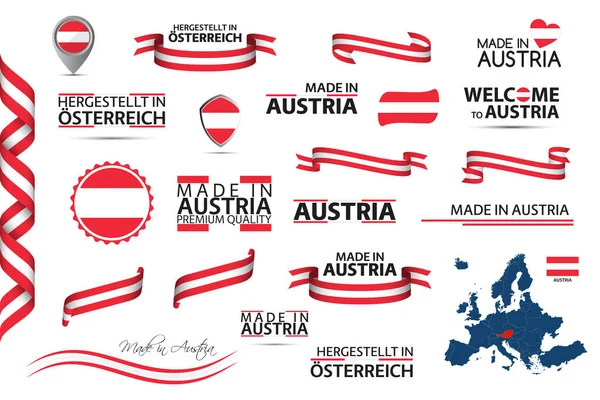 Gran Conjunto Vectorial Cintas Austriacas Símbolos Iconos Banderas Aisladas Sobre — Vector de stock