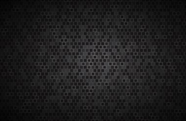 Koyu geniş ekran arkaplan, kareler ve farklı şeffaflıklar. Modern siyah geometrik tasarım. Karbon dokusu. Basit vektör illüstrasyonu