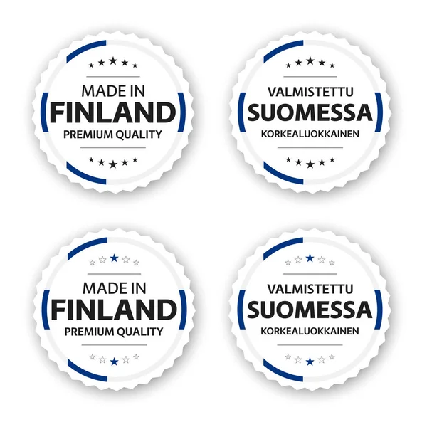 Ensemble Quatre Étiquettes Finlandaises Made Finland Finnois Valmistettu Suomessa Autocollants — Image vectorielle