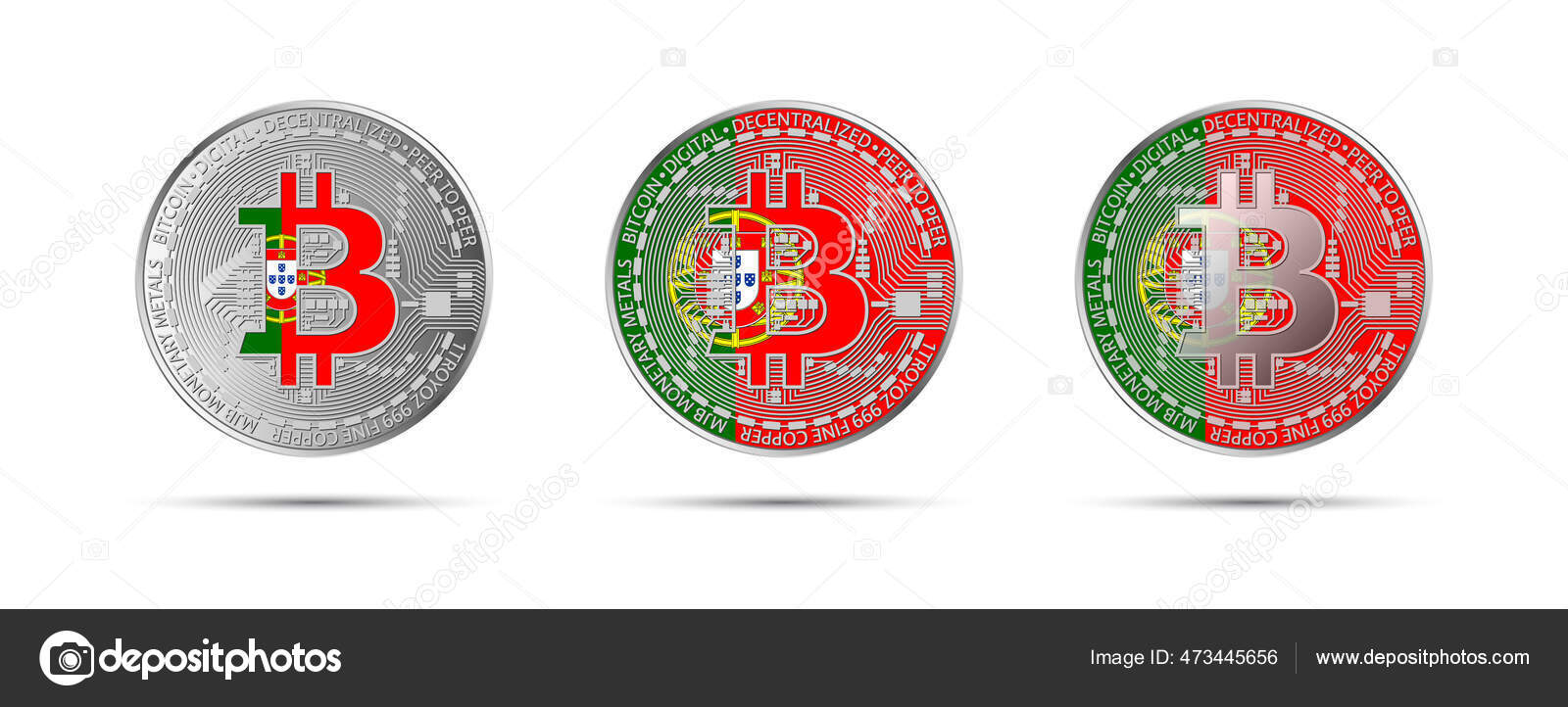 포르투갈의 국기가 새겨진 비트코인 미래의 돈이지 현대의 일러스트 스톡 벡터 - ©kurka.lukas 473445656