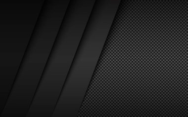 Black and grey modern material design with carbon fibre texture. Overlapped layers background. Vector abstract widescreen background