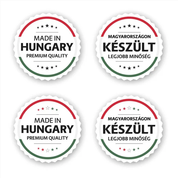 Set Four Hungarian Labels Made Hungary Hungarian Magyarorszagon Keszult Premium — Stok Vektör