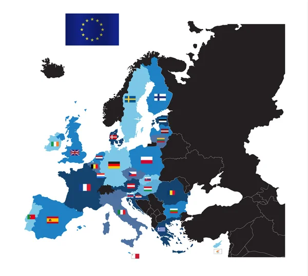 Mapa da União Europeia com bandeiras dos países membros —  Vetores de Stock