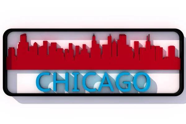 Chicago logo met de basiskleuren van de vlag van de stad op witte 3D-ontwerp — Stockfoto