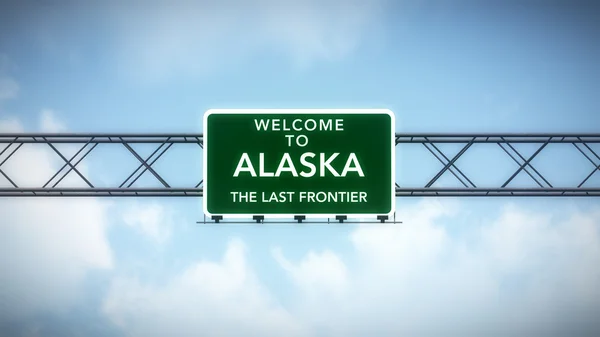 Αλάσκα μέλος ΗΠΑ Καλώς ήρθατε στον αυτοκινητόδρομο πινακίδα — Φωτογραφία Αρχείου