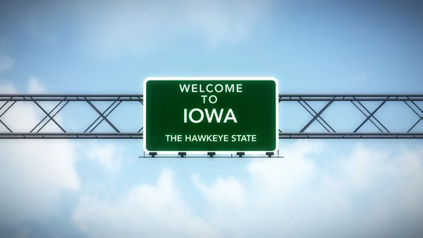 Estado de Iowa EE.UU. Bienvenido a la señalización de la carretera — Foto de Stock