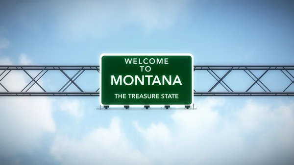 高速道路の道路標識モンタナ米国州へようこそ ストック画像