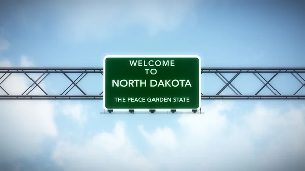Estado de Dakota del Norte EE.UU. Bienvenido a la señal de carretera Imagen de stock